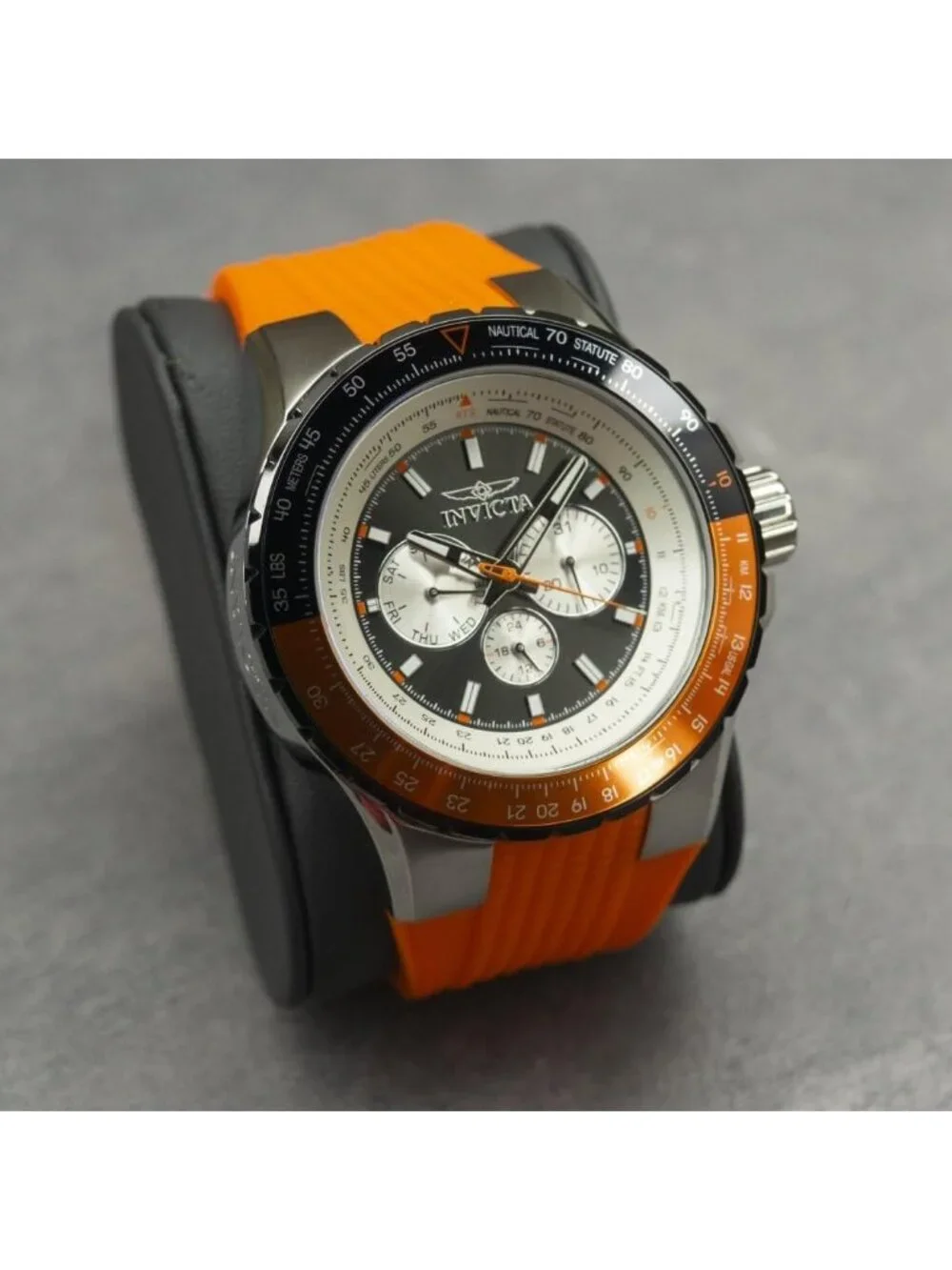 Men's Orange Silver Rubber Band Aviator Analog Quartz Swimming Luminous Watch